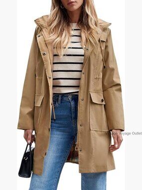 Women's Waterproof Rain Jacket Hooded Trench Coat Lightweight Windbreaker